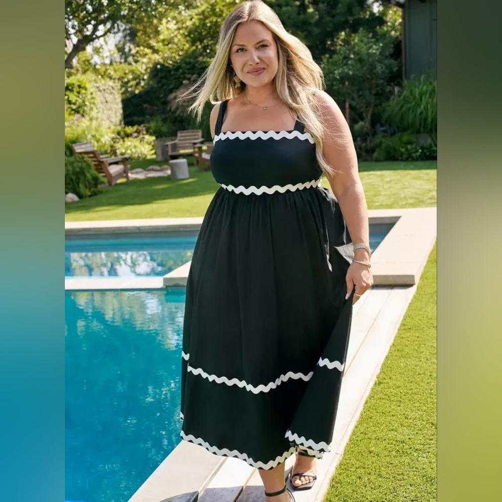 Torrid Belle Isle Black & White Scalloped Trim High Low Maxi Dress 2X NWT